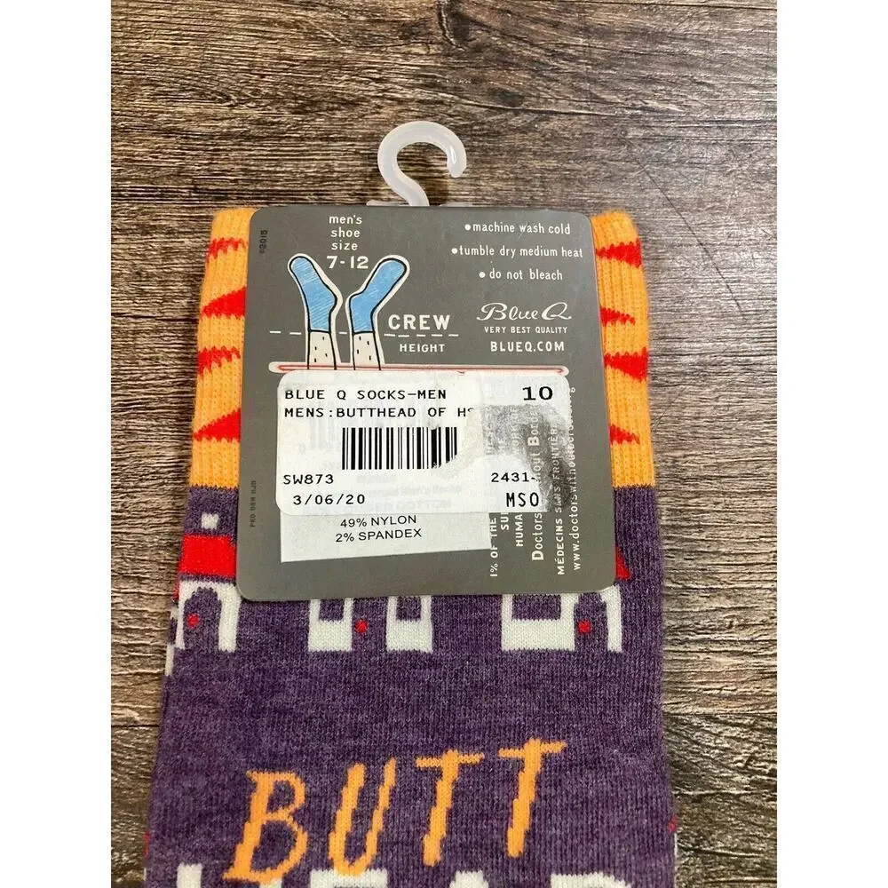 BlueQ Funny Men's Crew Novelty Socks Butthead Of The House Fits Shoe 7-12